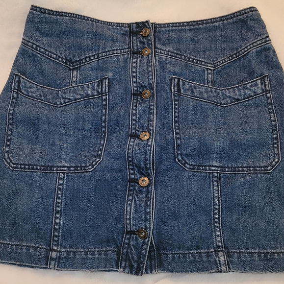 Free People Come A Little Closer Denim Skirt Front Button with Chevron Pockets - Picture 8 of 16